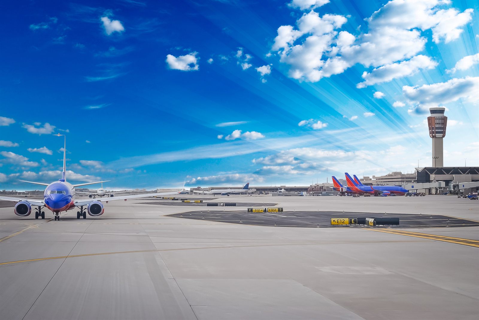 Airport apron with aircraft at the gates